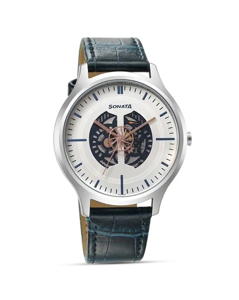 Men Unveil Analogue Watch with Leather Strap -7140SL06