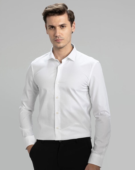 Men Slim Fit Shirt with Spread Collar