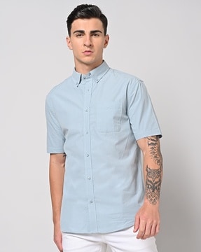 Mens blue button store down collar shirt