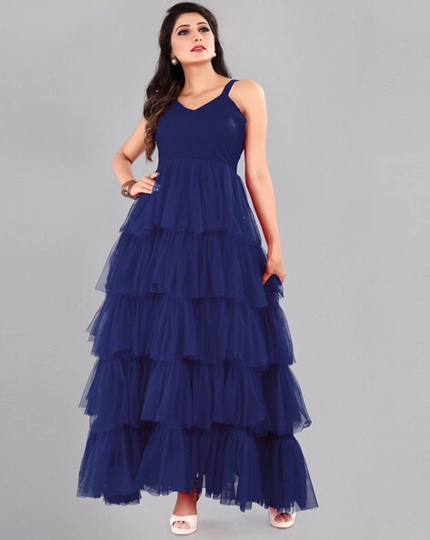 Royal blue tulle long prom dress. blue tulle long evening dress – dresstby