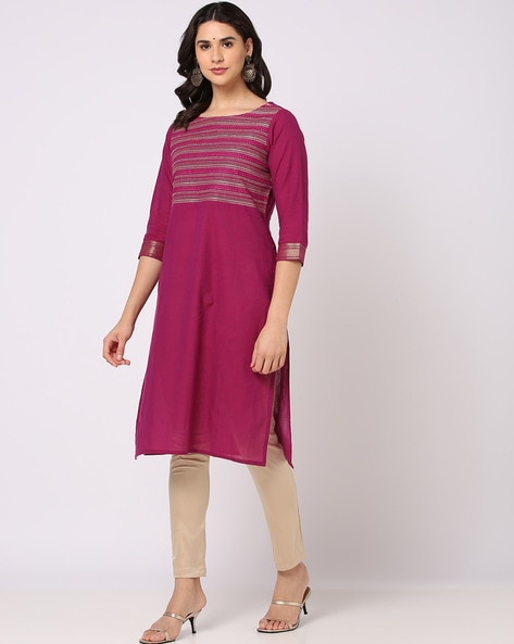 Women Embroidered Straight Kurta