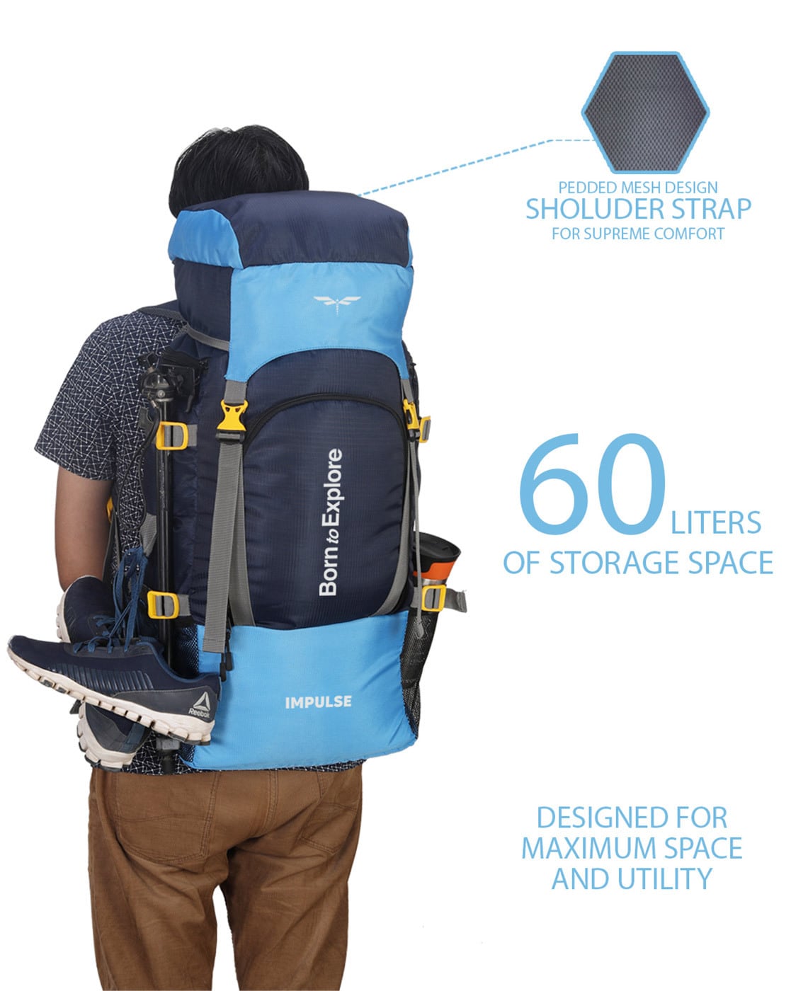 IMPULSE Rucksack bag travel bag for men tourist bag backpack for hiking  trekking camping Rucksack - 65 L Navy Blue - Price in India