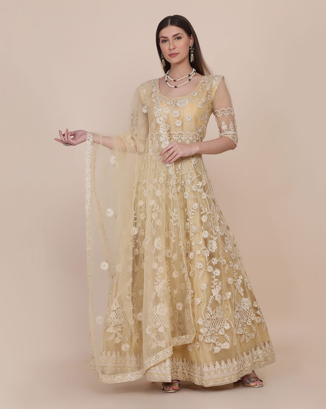 Cream Anarkali Dress Online | Buy Cream Anarkali Dress