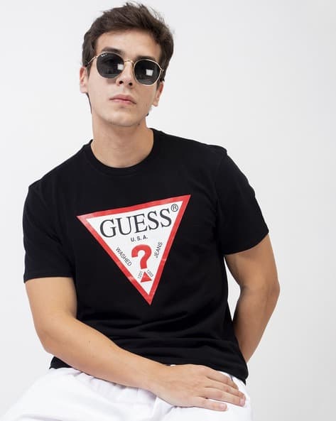 GUESS Brand Print Slim Fit Crew-Neck T-Shirt