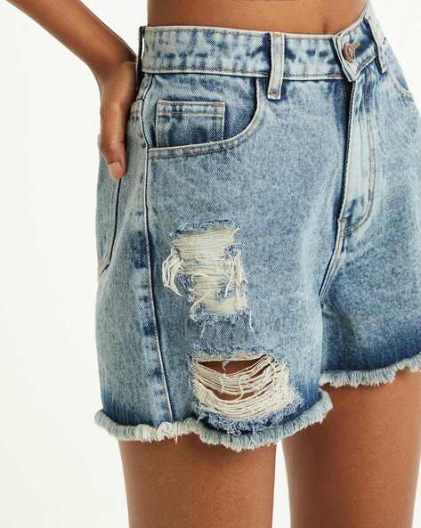 Women's High Waist Skinny Distressed Denim Shorts | Love Moda – LOVE MODA