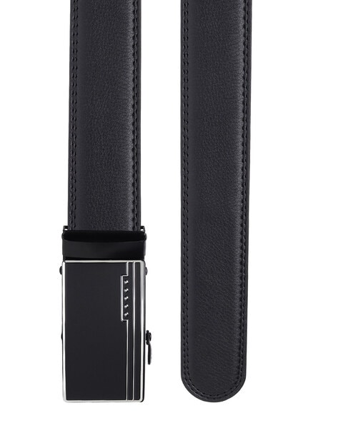 Men Leather Belt with Plaque Buckle Closure