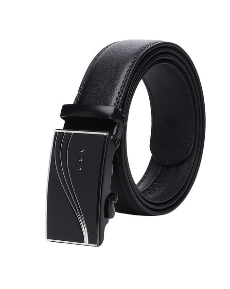 Men Leather Belt with Plaque Buckle Closure