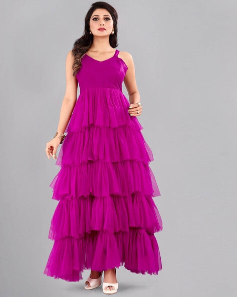 Asymmetrical Tiered Ruffle Ball Gown Wedding Dress - Promfy