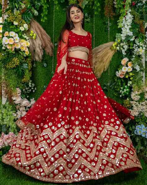Lehenga Choli Bridal Red & Peach Heavy Embroidered Ghagra Choli Bridal –  Lady India