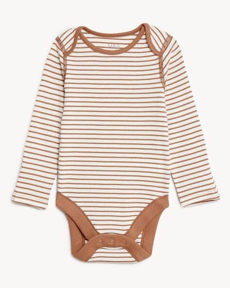 Striped Bodysuit with Snap-Button Closure