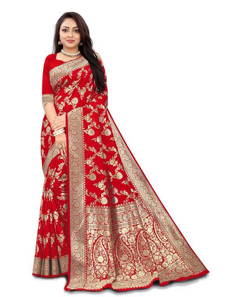 Buy VISHWAM CREATION Women's SOFT LICHI Silk Saree with Unstitched Blouse  Piece (White) at Amazon.in