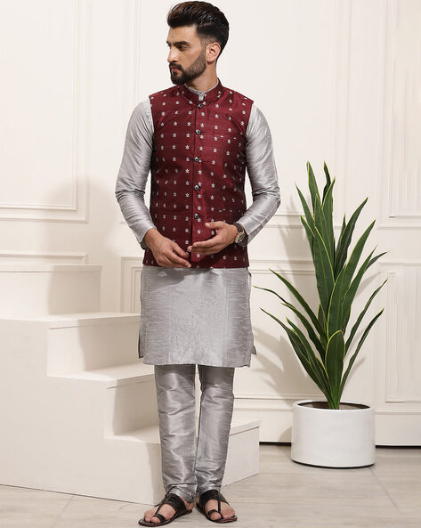 Mens Thread Embroidered Nehru Jacket Set