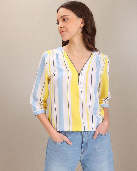 Yellow and store blue tops