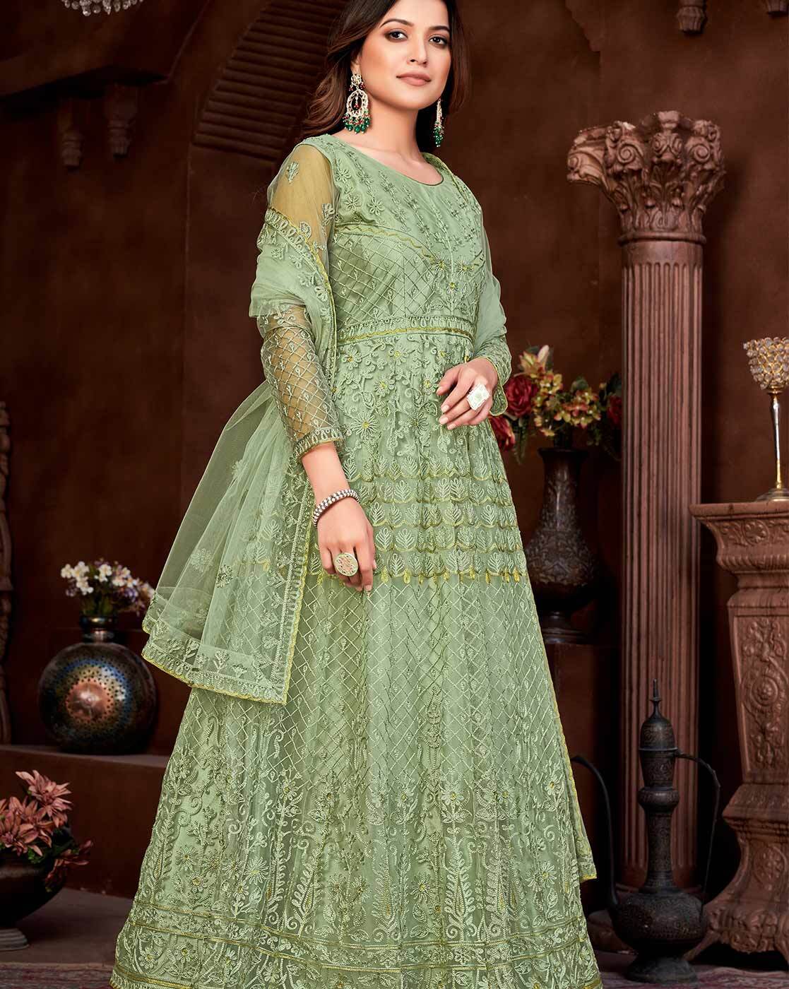 Ecru Luxury Green Anarkali Set