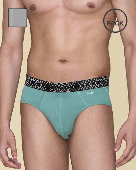 CP BRO Printed Briefs with Exposed Waistband Value Pack - Black Stripe &  Blue Leaf (Pack of 2)