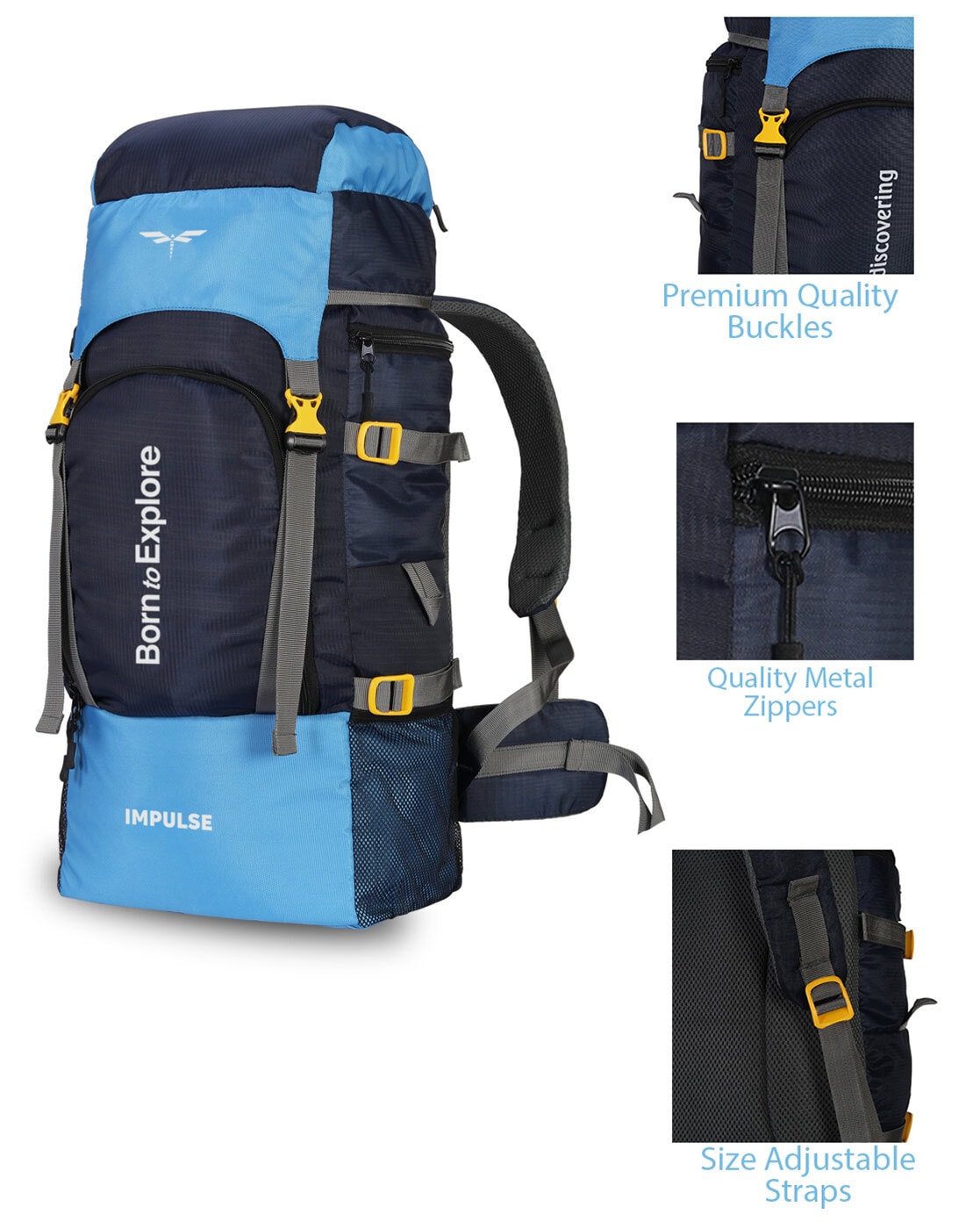 Impulse 65 ltrs on sale blue trekking backpack