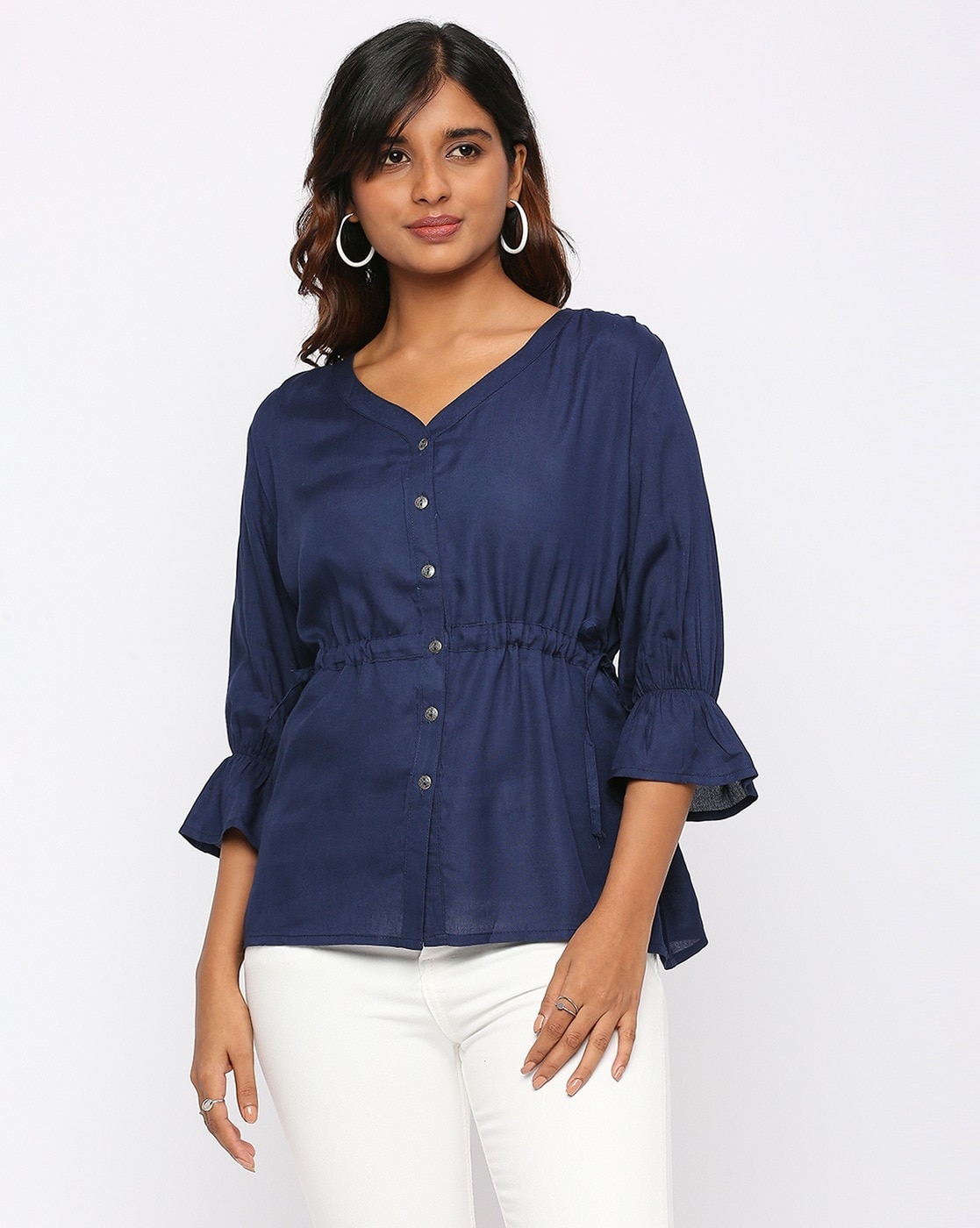 Navy blue best sale peplum top