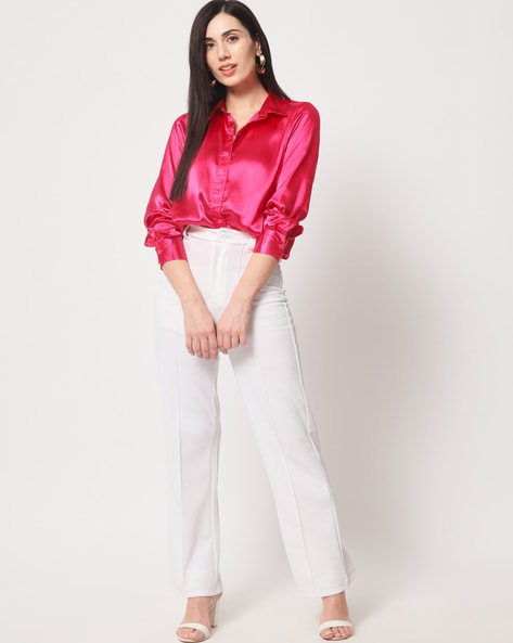 Pink satin outlet shirt womens