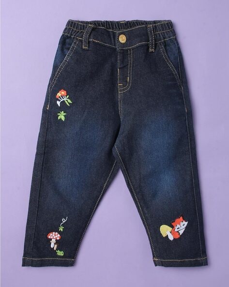 C12-9 Girls blue double ruffles denim trousers girl jeans girls bell b –  Sue Lucky Kids Clothing Wholesale Factory