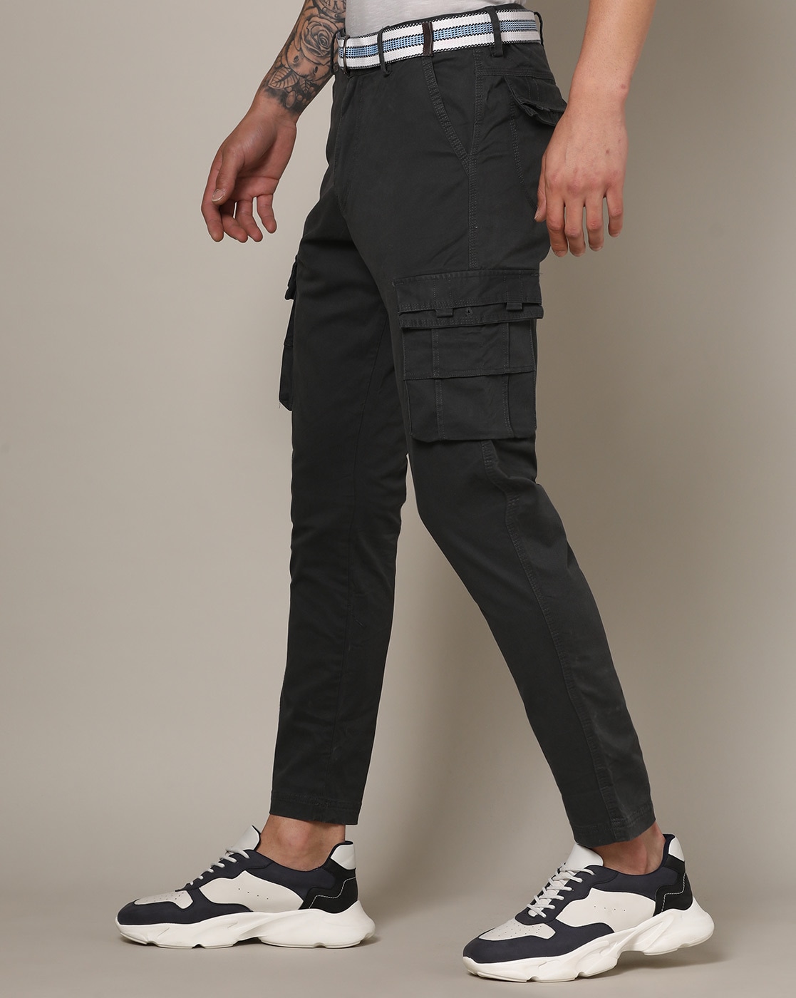 Washed Cotton Stretch Cargo Pants