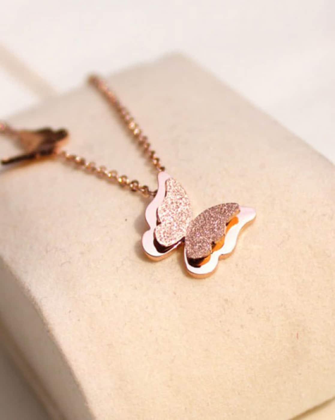 Cheapest Icy Rose Gold Butterfly Pendant + 18