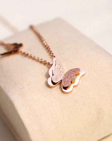 Buy Butterfly and Diamond Charms Rose Gold Chain Necklace Online – The  Jewelbox