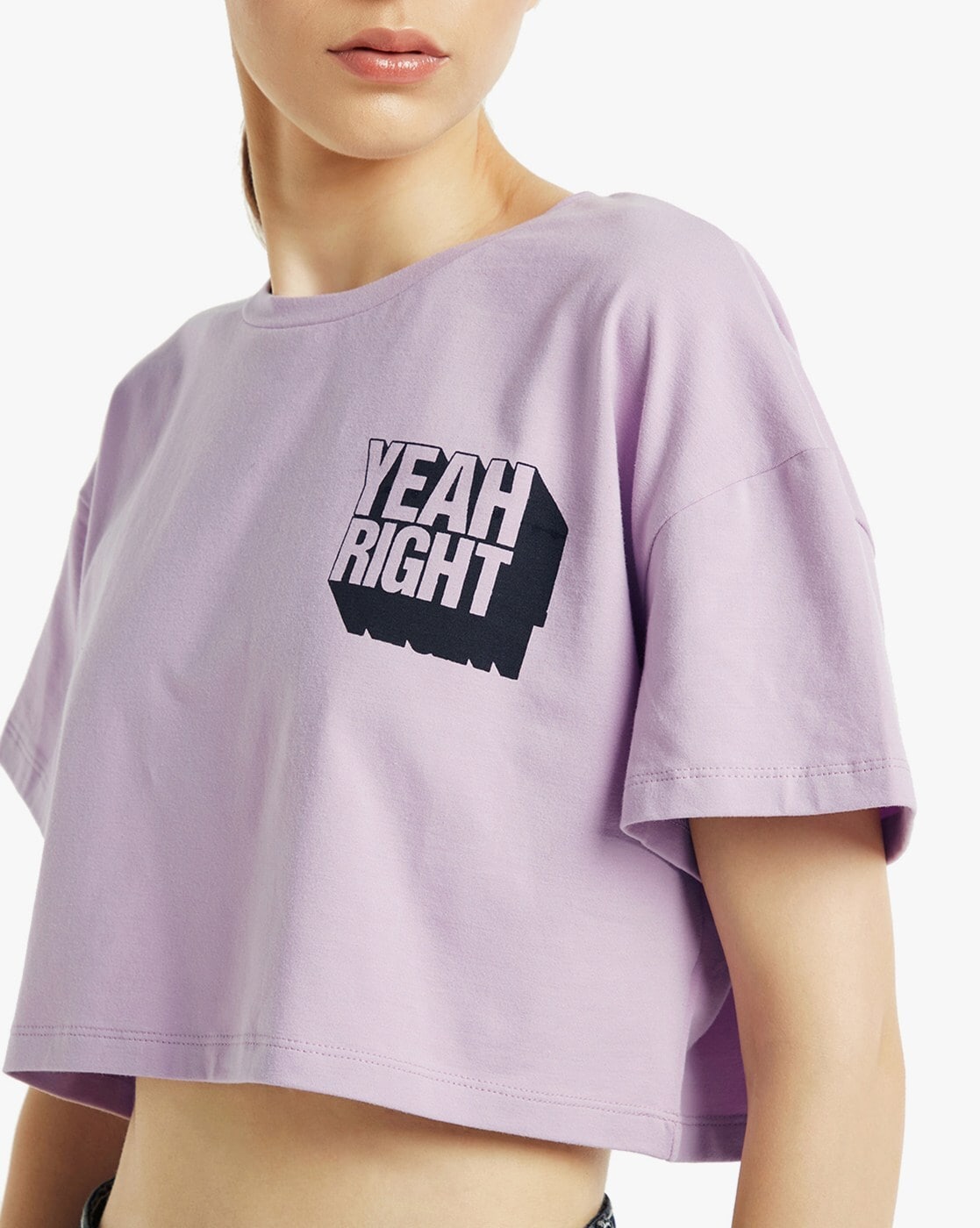 Baby Tee High Neck Crop Top - Lilac