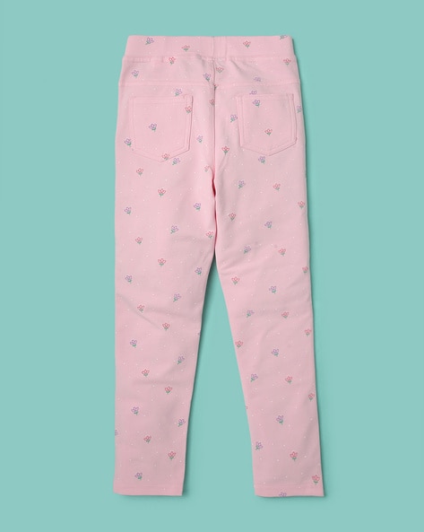 PINK Floral Denim Leggins, Jeggings