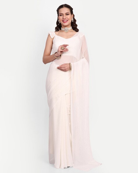 Casual Wedding Wear White Indian Special Sari Women Chiffon Plain Sari C26  | eBay