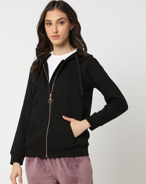 Full Sleeve Plain Women Black Cotton Hoodie, Size: Large at Rs 750