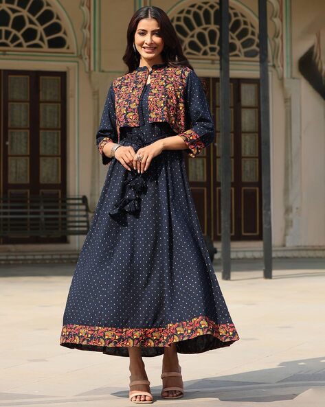 Indian Handmade Stylish Long Kurti with Jacket Gown Dress for Girl's &  Women's. (M) at Amazon Women's Clothing store