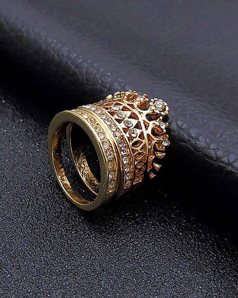 18k Yellow Gold Plated Men's Crown Ring 