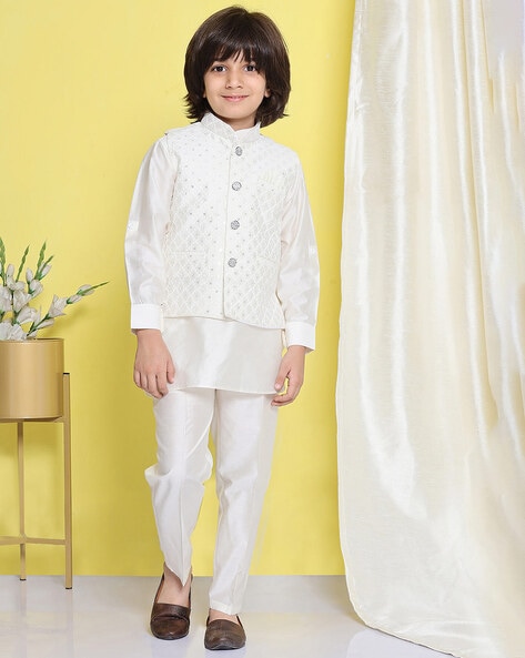 KALKI Hot Pink Kurta Set With Threadwork For Boys