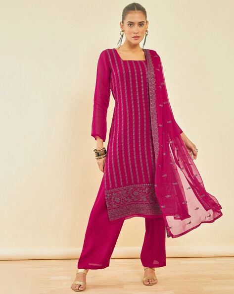 Embellished & Embroidered Unstitched Dress Material Price in India