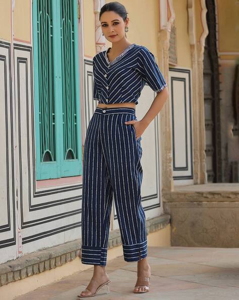 Latest Fashion Crop Top With High Waist Wide Leg Pants Apricot Set –  Stylesplash