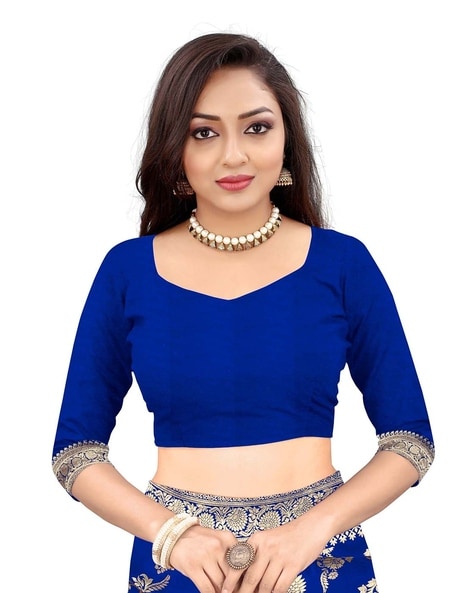 Royal Blue Mirror Work Blouse Saree Set – Studio East6