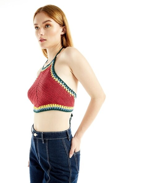 Red crochet best sale crop top