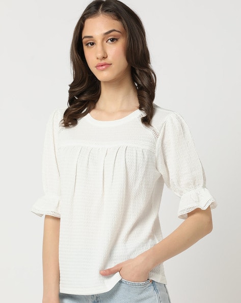 Knit Top with Lace Inserts