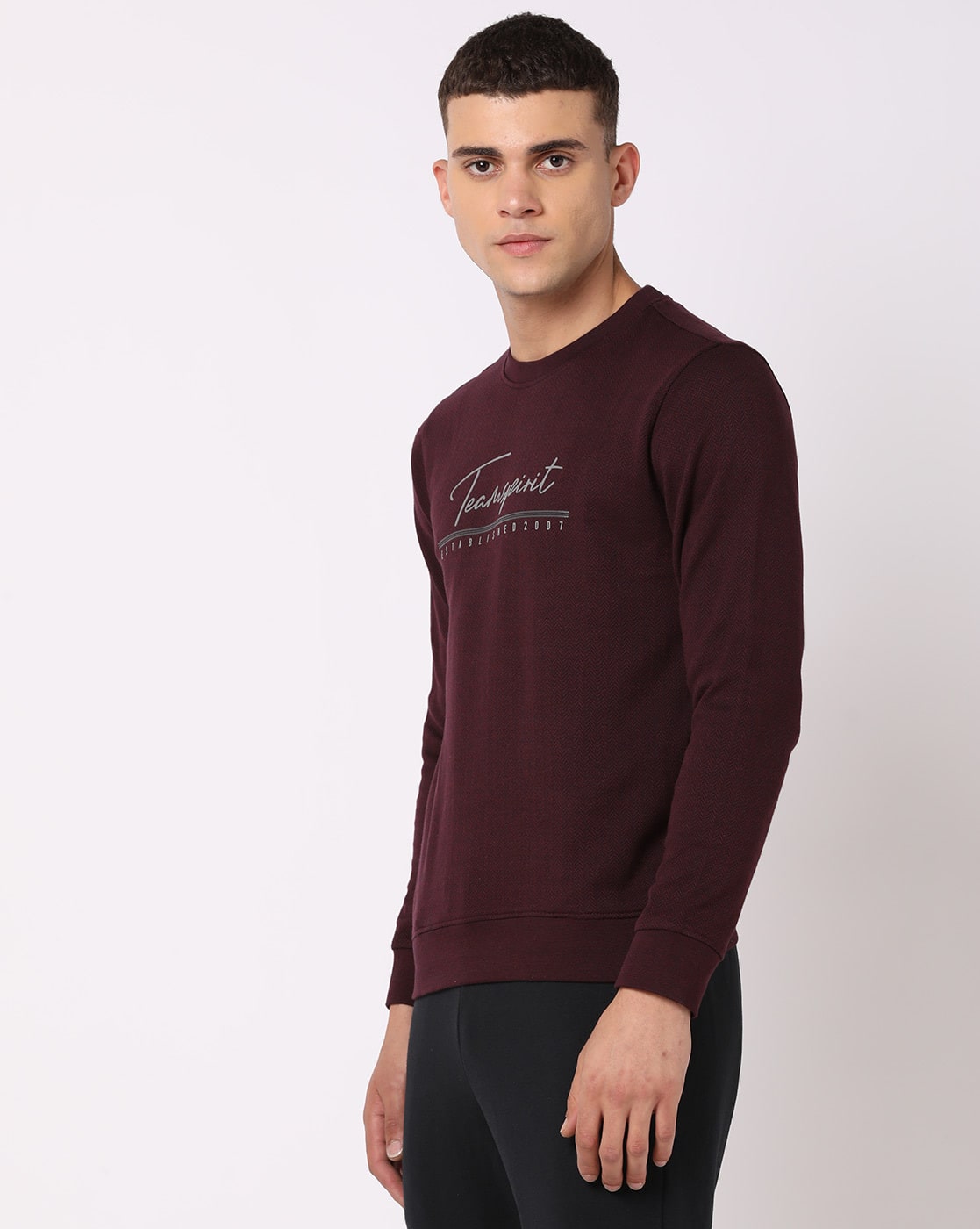 Buy Teamspirit Herringbone Crew-Neck Sweatshirt Online | Ajio.com