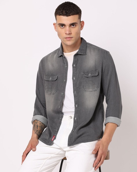 Grey jean shirt online