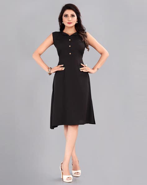 slim fit non-iron dress shirt Zip Front Fit and Flare Black Work Dress