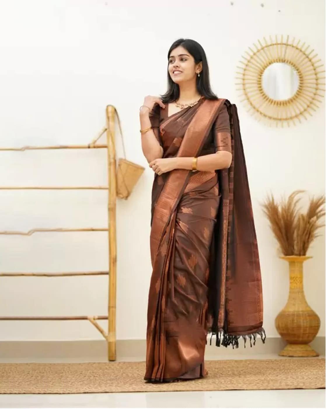 Brown Shibori Tussar Silk Saree