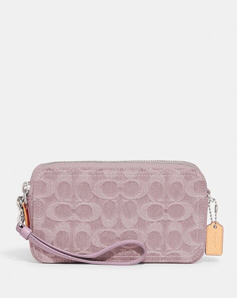 Coach Women's Signature Clutch Purse - Suede Jacquard Pink