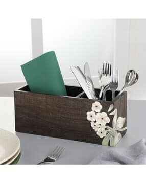 dudki 2 Compartment Floral Design Wooden Desk Organizer Caddy-picture-50