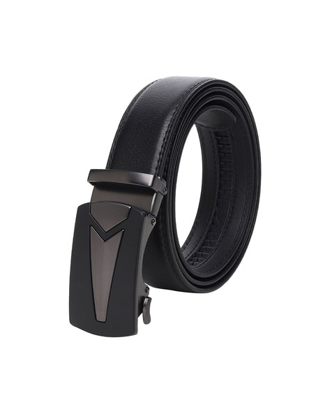 Men Belt with Auto-Lock Plaque Buckle