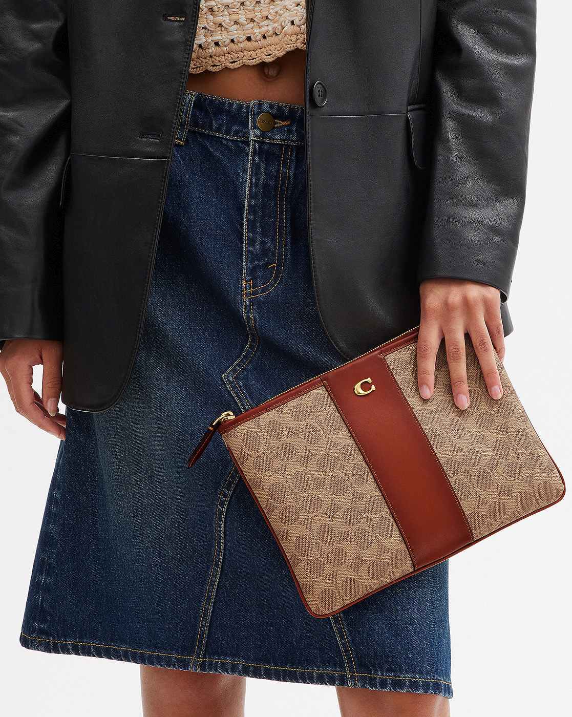 バッグ COACH Signature Canvas Accessory Pouch Coach Carry All Pouch In Signature Canvas Gunmetal Charcoal Black