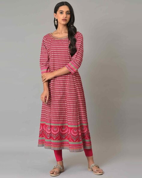Buy Designer Embroidery Work Cotton Blend Kurti Kurta (40, Pink) at  Amazon.in