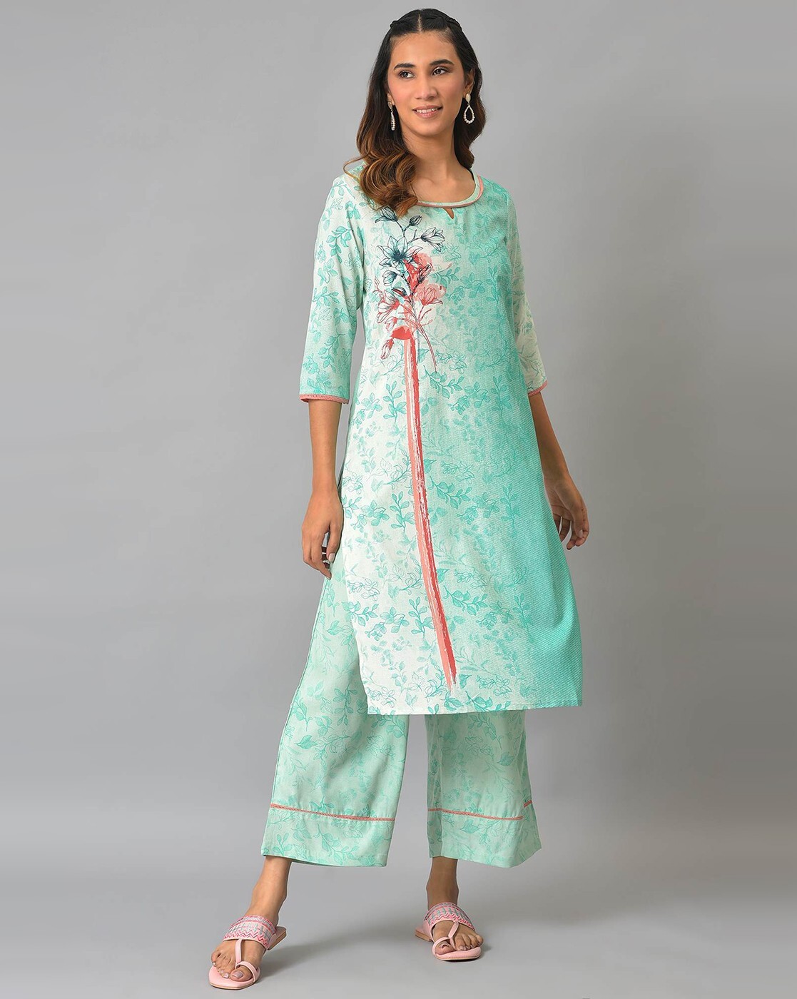 Buy Peach & Blue Kurta Suit Sets for Women by AURELIA Online | Ajio.com