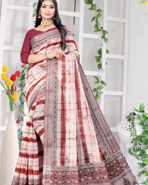 Party Wear Plain Maroon Linen Saree at Rs 7499 in Nashik | ID: 18969714188