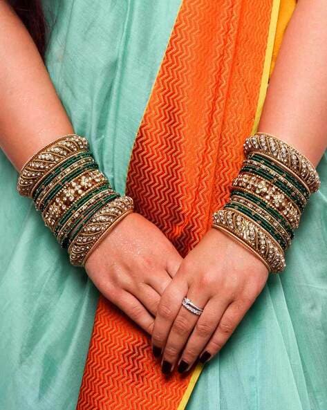 Buy Traditional Orange Color Bridal Bangles Set with Golden Dots Aluminium  Bangles by Choori Wale™ (2.6) at Amazon.in